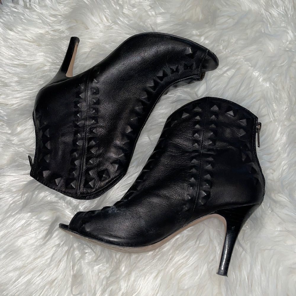 Cynthia Vincent Black Butter Soft Leather Open Toe Booties